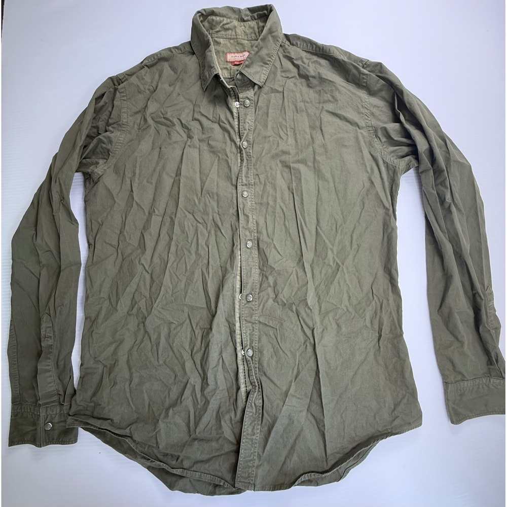 Zara Man Slim Fit Button Down Shirt Long Sleeve Olive Green Mens XXL/46
